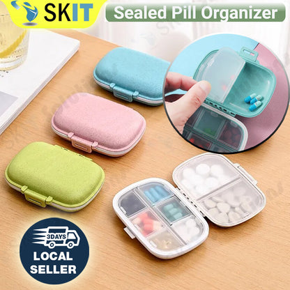 8 Grids Sealed Pill Organizer Daily Portable Medicine Storage Box Wheat Container Travel Tablet Case