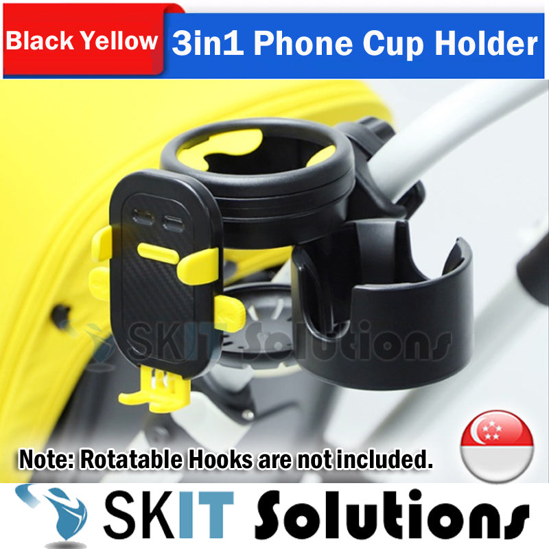 3-in-1 Baby Stroller Cup Holder with Mobile Phone Mount Support Universal Bike Motorcycle Bicycle