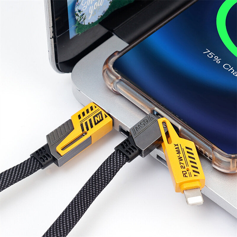 1M/1.5M/2M 4 In 1 65W 27W Super Fast Charging Mobile Phone Data Cable Type-C/USB To C/IOS Charger