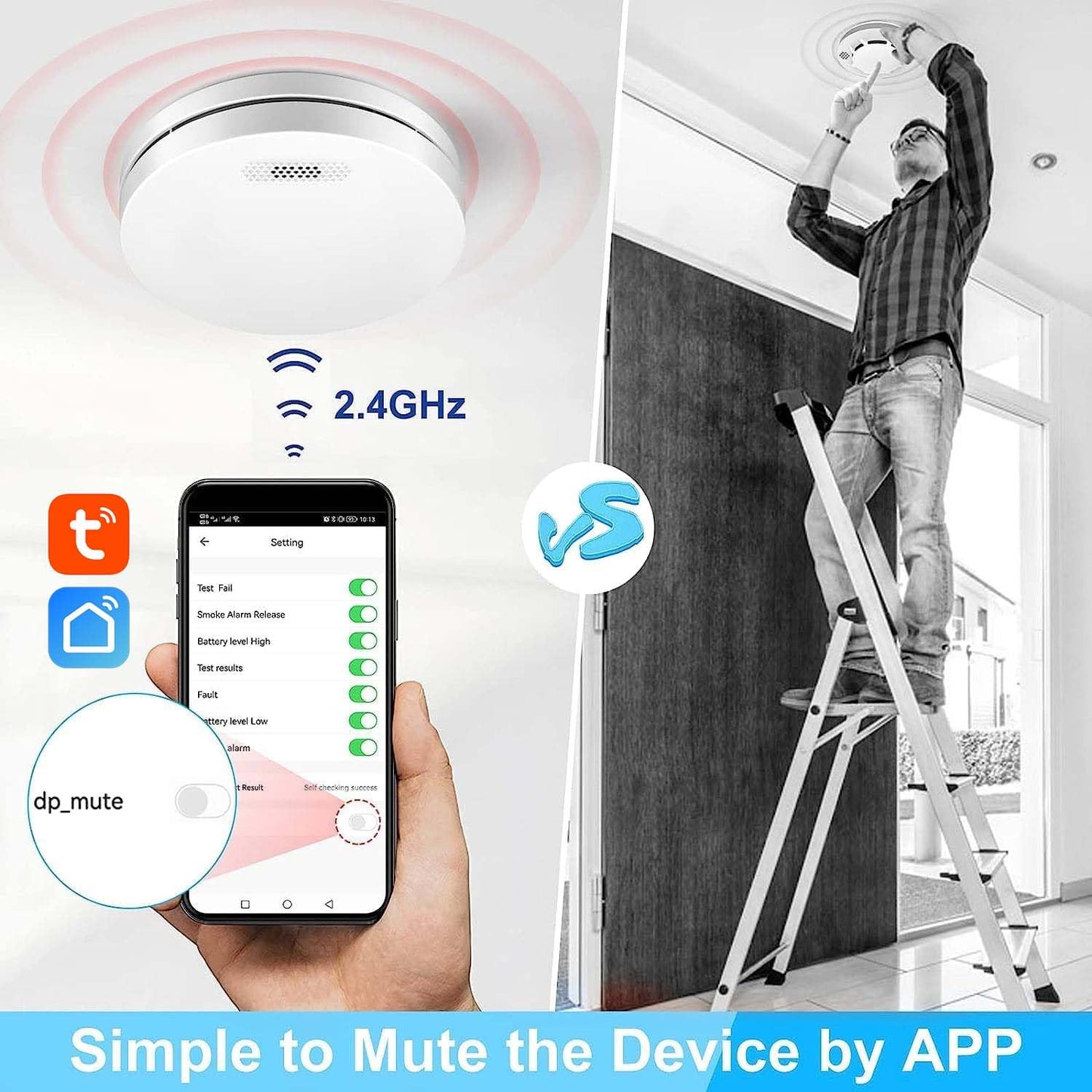 SCDF Listed Smoke Detector Wireless 10 Year Battery Home Smart Life Tuya WiFi Mobile App Fire Alarm