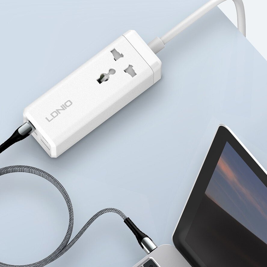 LDNIO SC1418 65W Extension Cable with UK 3-Pin Plug Fast Charging Dual PD+Dual QC3.0 Fast Charging Port Power