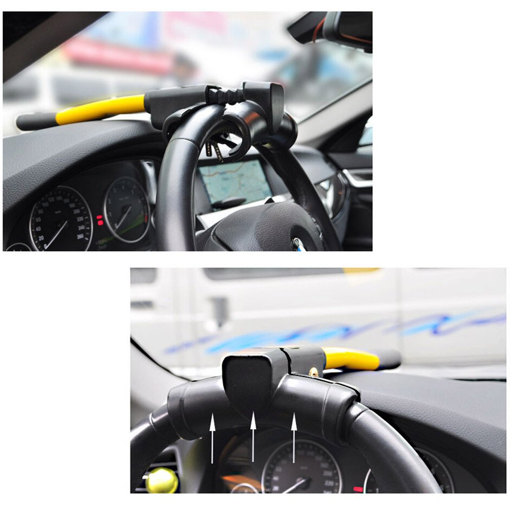 【SKIT SG】Universal Retractable Car Security Rotary Car Steering Wheel Lock Safety Auto Anti-Theft Theftproof Lock Stainless Steel Steeringwheel Locking Device Anti Theft Steering Wheel Block Set for Car Heavy Duty SUVs Van Truck Automobile Security