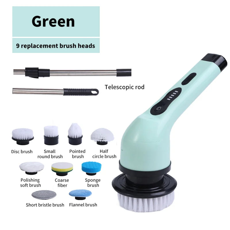 9 in 1 Electric Spin Scrubber Rechargeable Cleaning Brush Set with Replaceable Heads Tile Bathroom