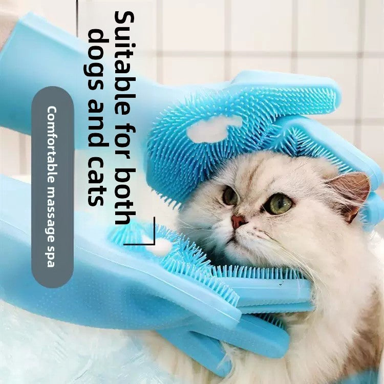 Silicone Pet Bath Gloves for Cats & Dogs – Blue or Pink, 1 Pair