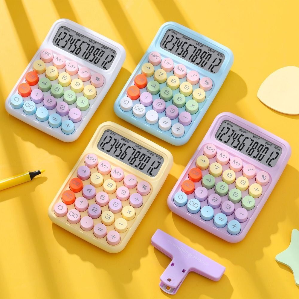 Colorful Retro Color Mechanical Calculator Big Button LCD Display 12-Digit Office Student Stationery