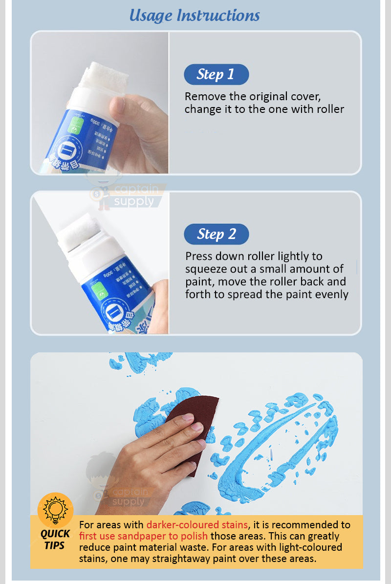 Nippon Paint Wall Touch Up Paint with Roller Brush (White) DIY Household Home Coating Cover Doodle Stain Repair Paste
