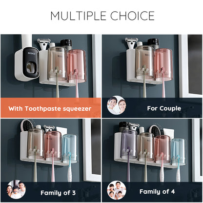 Ecoco Wall Mount Toothbrush Holder With Cups Storage Box Automatic Toothpaste Dispenser Squeezer