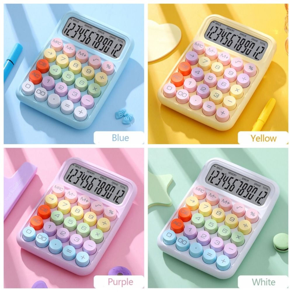 Colorful Retro Color Mechanical Calculator Big Button LCD Display 12-Digit Office Student Stationery