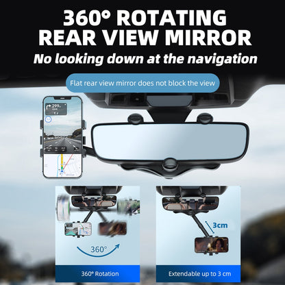 Universal 360° Rotatable Car Rearview Mirror Smart Phone Holder Retractable Rear View Mount Smartphone Rotating Bracket