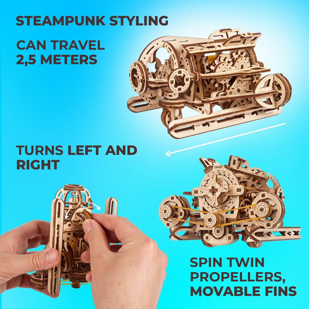 UGEARS Steampunk Submarine 3D Mechanical Model Wooden Puzzle DIY Kits