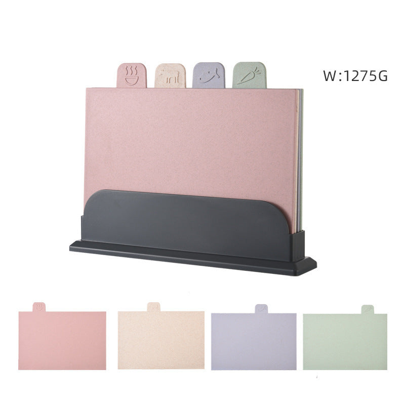 4pcs Color Cutting Board Set Kitchen Chopping Fruit Vegetable Non-Slip Plastic with Stand Home Use