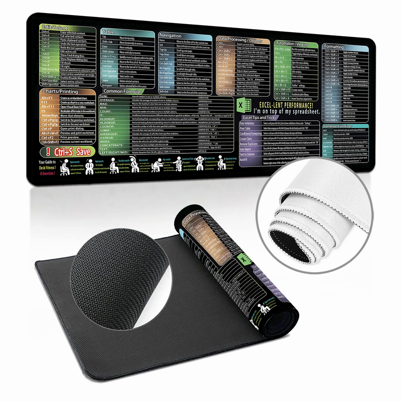 Gaming Mouse Pad XXL Keyboard Shortcuts Desk Mat 800x300mm 900x400mm Large Extended Office Mousepad