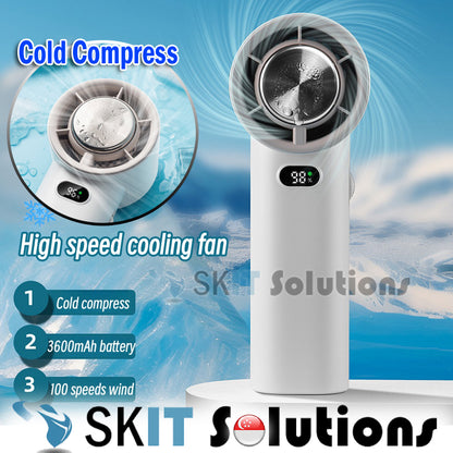 100-Speed 3600mAh Rechargeable Turbo Cooling Handheld USB Fan Semiconductor Cold Compress Refrigeration