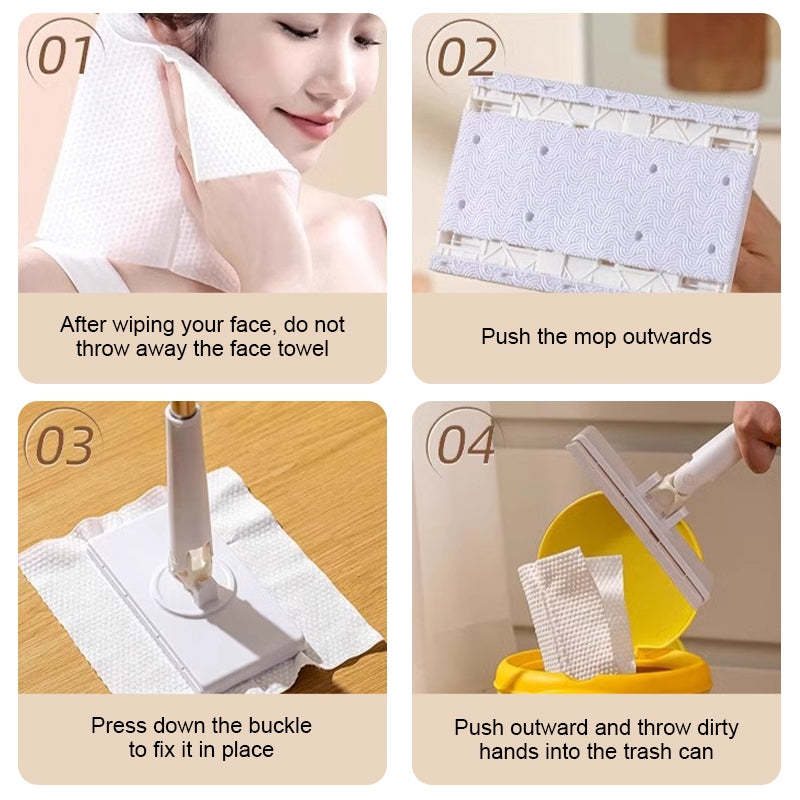 Automatic Cloth Changing Mini Mop Hands-Free With Face Towels Hand-Free Wash Rotating Mop Push-Pull
