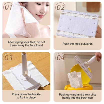 Automatic Cloth Changing Mini Mop Hands-Free With Face Towels Hand-Free Wash Rotating Mop Push-Pull