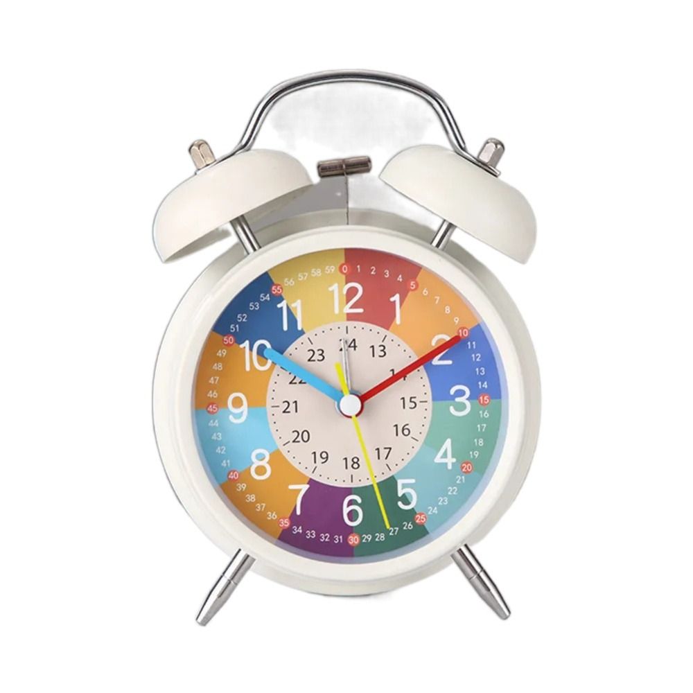 4 Inch Cute Double Bell Kids Alarm Clock Mute Cartoon Educational Night Light Table Clock Boys Girls