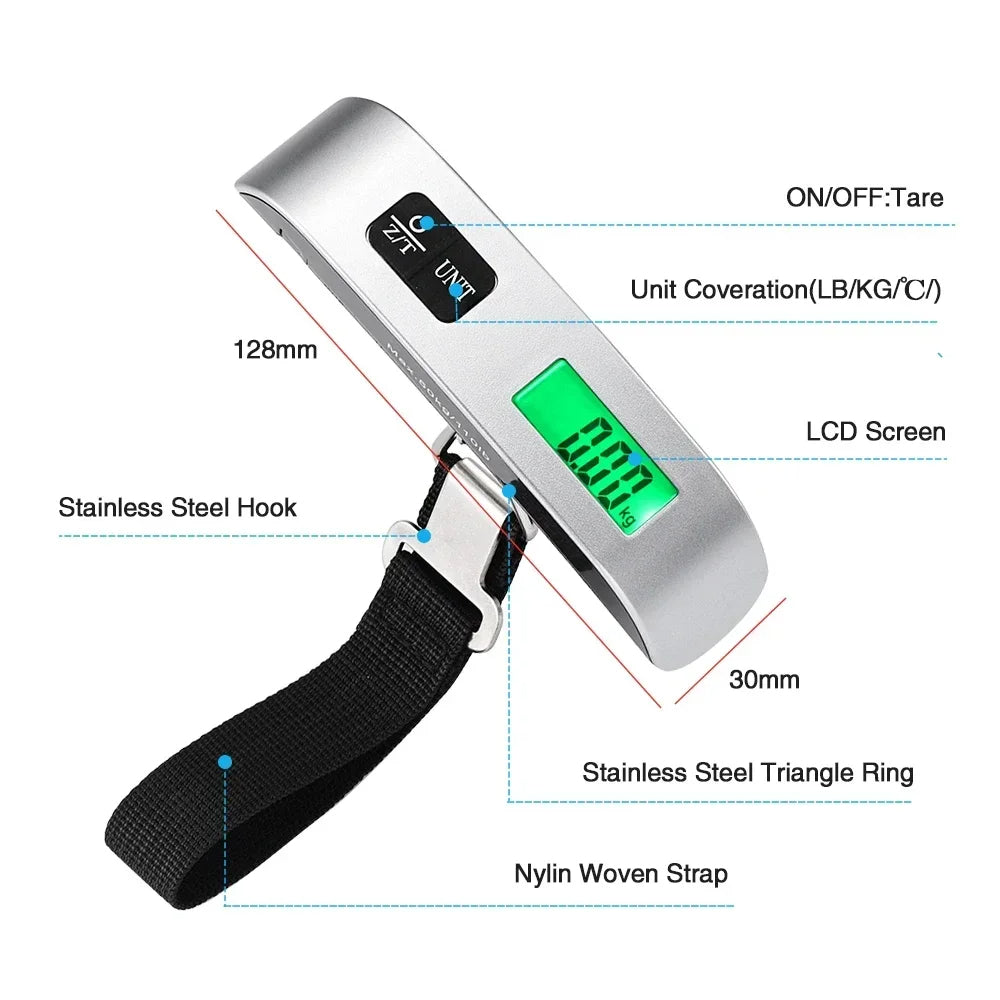 Portable Digital Luggage Scale 50kg 110lb with Belt or Hook Handheld Hanging Travel Bag Weight Scale