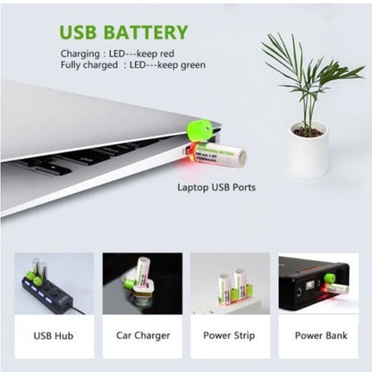 1450mAh USB Rechargeable Battery AA NI-MH 1.2V Fast Charging for RC Toy Remote Control Cordless Phone