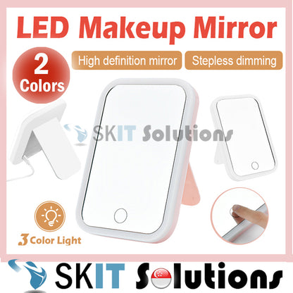 Portable Rechargeable LED Makeup Mirror w/ Adjustable 3 Colors Light Touch-Sensitive USB Charging