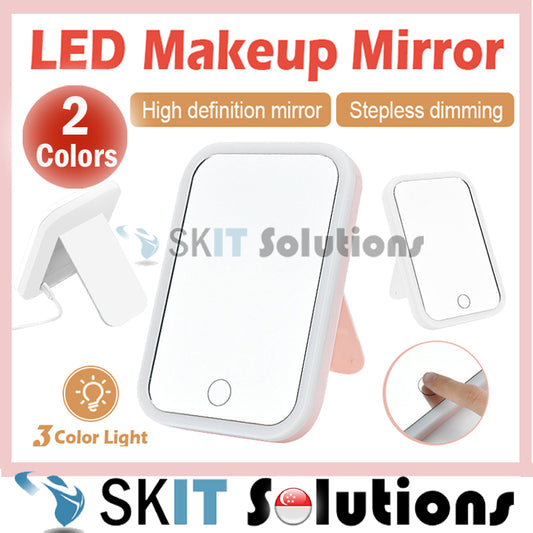 Portable Rechargeable LED Makeup Mirror w/ Adjustable 3 Colors Light Touch-Sensitive USB Charging