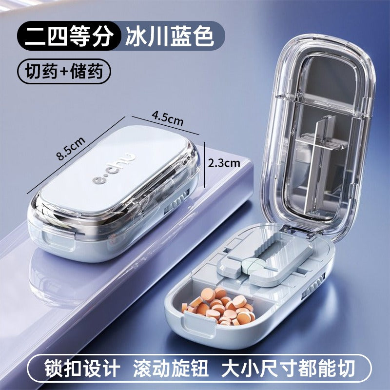 Adjustable Pill Cutter Splitter Quartering Crusher with Storage Box Medicine Tablet Divider Organizer