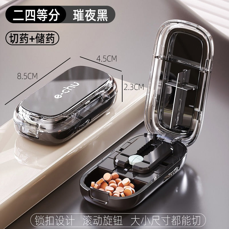 Adjustable Pill Cutter Splitter Quartering Crusher with Storage Box Medicine Tablet Divider Organizer