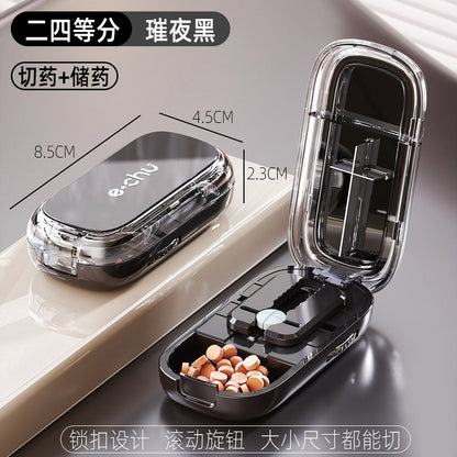 Adjustable Pill Cutter Splitter Quartering Crusher with Storage Box Medicine Tablet Divider Organizer