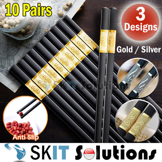 10 Pairs Fiberglass Alloy Chopsticks Non-Slip Reusable Dishwasher Safe Household Tableware Home Use