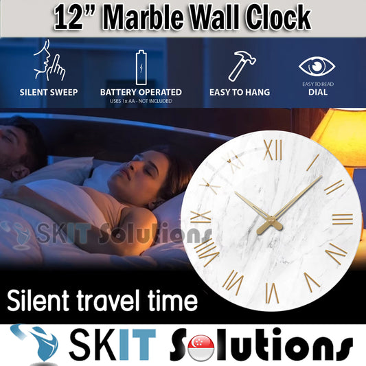 30cm Marble Wall Clock Silent Quartz 12 Inch Modern Nordic Minimalist Glass Roman Battery Decorative