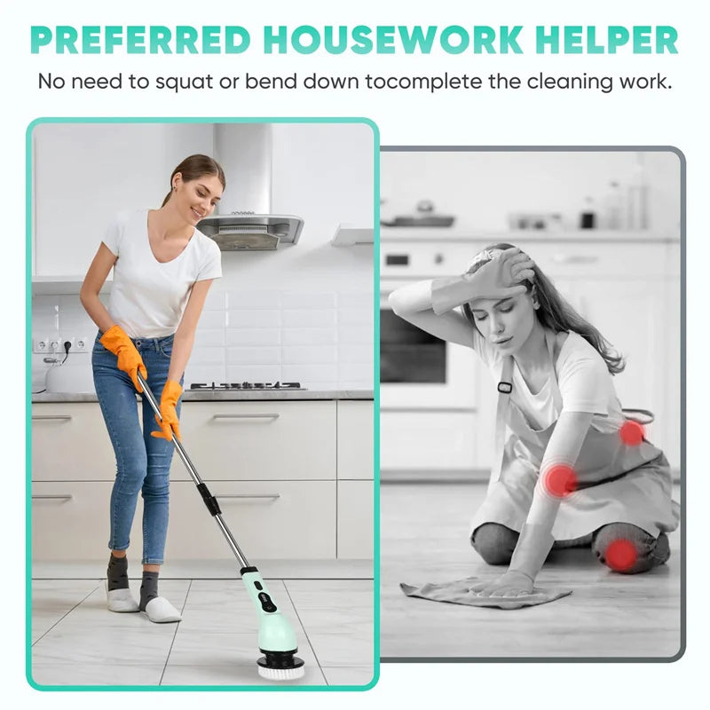 9 in 1 Electric Spin Scrubber Rechargeable Cleaning Brush Set with Replaceable Heads Tile Bathroom