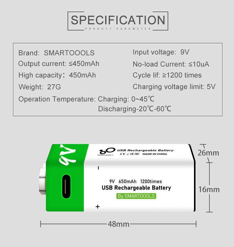 Type-C USB Rechargeable Battery 1.5V AA AAA 9V Lithium High Capacity Fast Charge RC Toy Remote Control