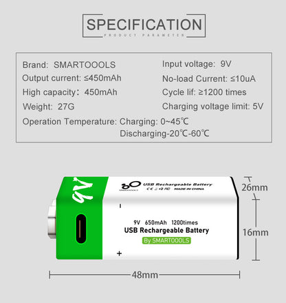 Type-C USB Rechargeable Battery 1.5V AA AAA 9V Lithium High Capacity Fast Charge RC Toy Remote Control