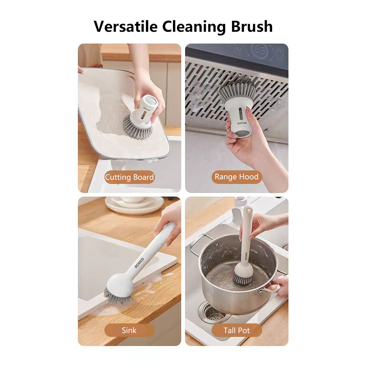 Ecoco Short / Long Pot Brush Rotating Handle Refillable Liquid Household Kitchen Cleaning Washing