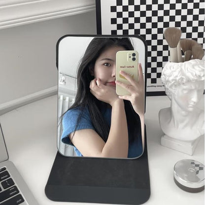 Foldable PU Leather Makeup Mirror Desktop Portable Pocket Cosmetic Travel Vanity Rounded Corner