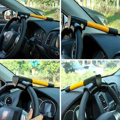 【SKIT SG】Universal Retractable Car Security Rotary Car Steering Wheel Lock Safety Auto Anti-Theft Theftproof Lock Stainless Steel Steeringwheel Locking Device Anti Theft Steering Wheel Block Set for Car Heavy Duty SUVs Van Truck Automobile Security