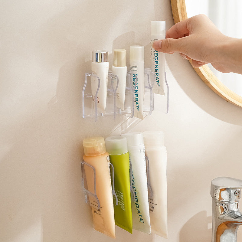 Wall Mounted Facial Cleanser Rack No Drill Storage Holder for Toothpaste Hand Cream Tube Organizer