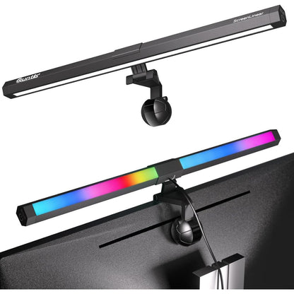 Adjustable LED Laptop Monitor Smart Screen Clip On Hanging Light w/ RGB Backlight USB Desktop e-Reading Table Lamp Bar