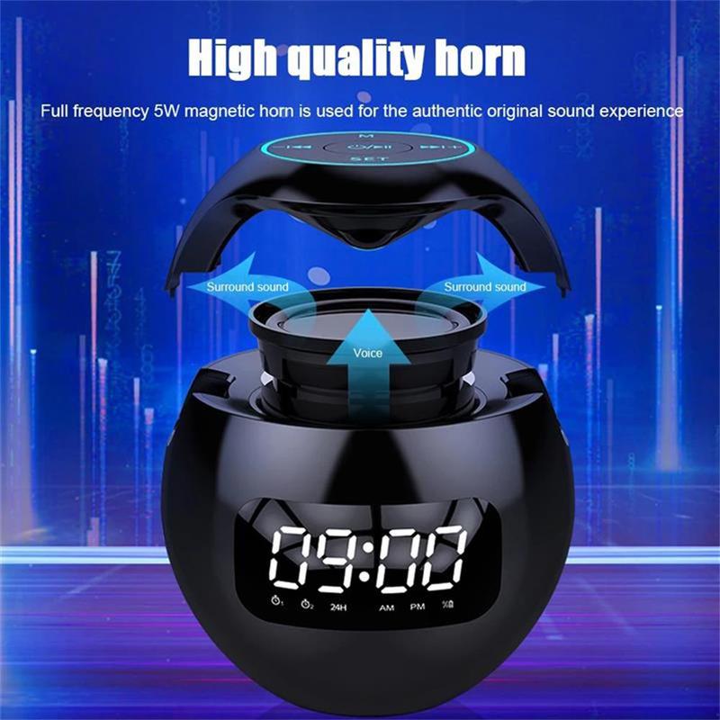 Mini Ball Wireless LED Display Alarm Clock Bluetooth 5.0 Speaker TF Card FM Radio Music Player Mic