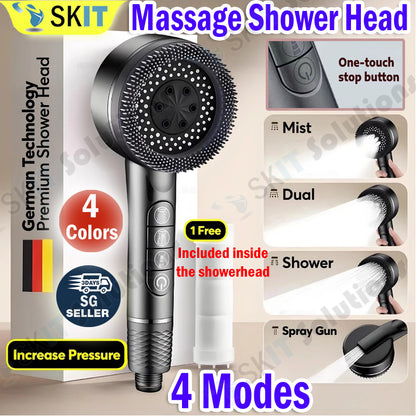 German Premium Shower Head Handheld High Pressure Showerhead Spa Massage Filtered Spray Gun Bathroom
