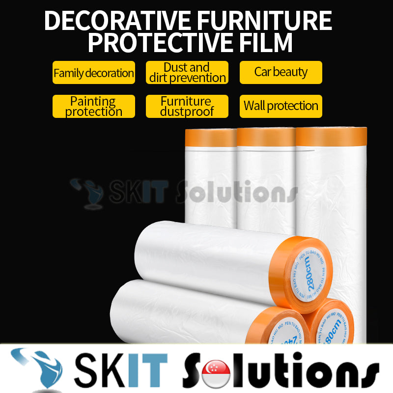 Pre-Tape Masking Film Wall Paint Spray Painting Furniture Renovation Protection Painter Tape Plastic Drop Cloth Sheet