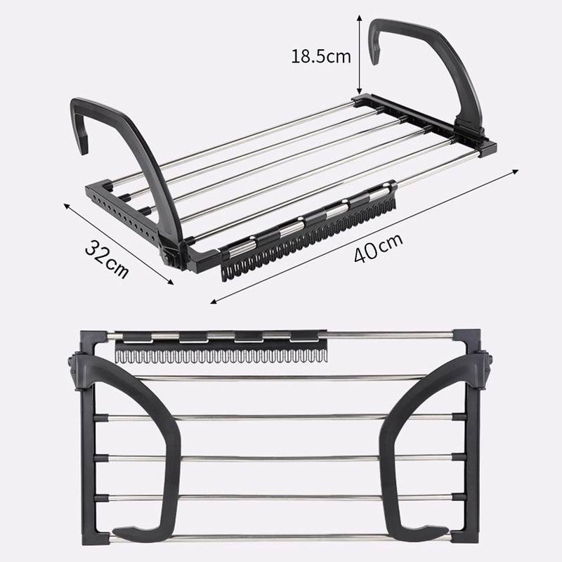 Foldable Stainless Steel Clothes Drying Rack Window Balcony Garment Hanging Stand Ledge Fence Laundry Shoes Socks Cloth