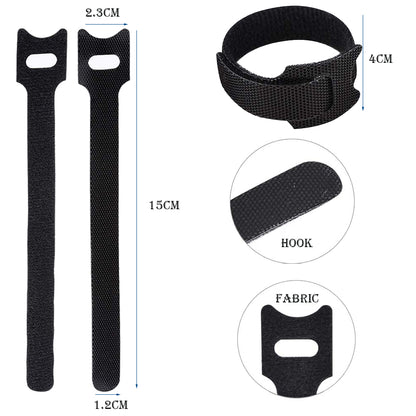 60pcs T-Type Velcro Nylon Cable Ties Reusable Adjustable Hook Loop Wire Management Cord Organizer