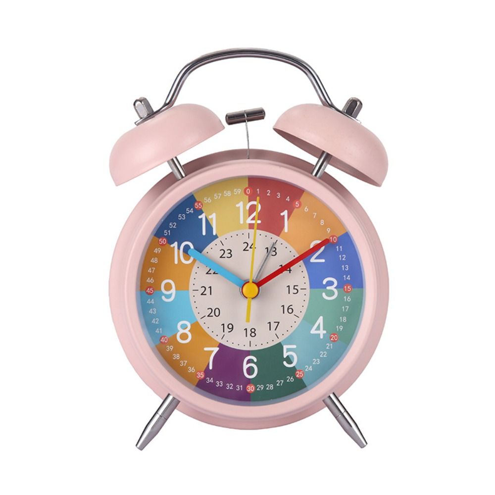 4 Inch Cute Double Bell Kids Alarm Clock Mute Cartoon Educational Night Light Table Clock Boys Girls