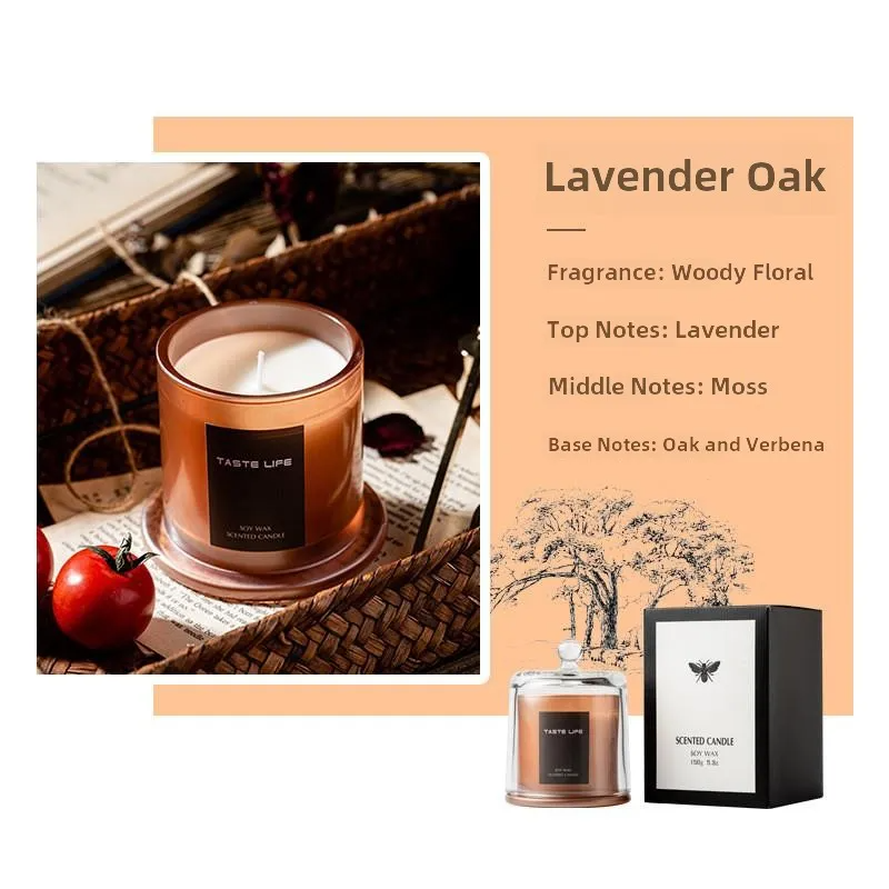 Scented Candle Essential Oil Soy Wax Luxury Glass Jar Home Fragrance Aromatherapy Lavender Rose
