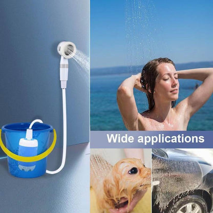 Portable Electric Shower Pump Set for Camping Outdoor Head Sprayer Water frm Bucket for Traveling Gardening Pet Cleaning