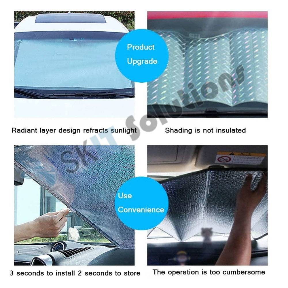 Retractable Car Front Window Sunshade with 3 Suction Cups, Adjustable WindShield SunShield Curtain Sun Block UV Rays Protection Sun Shade