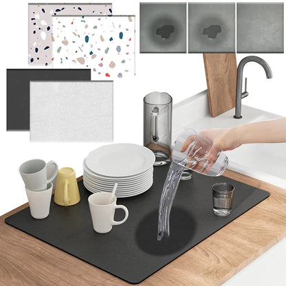 Kitchen Sink Absorbent Mat Dish Drying Draining Anti-Mould Diatomite Absorption Placemat Drain Pad