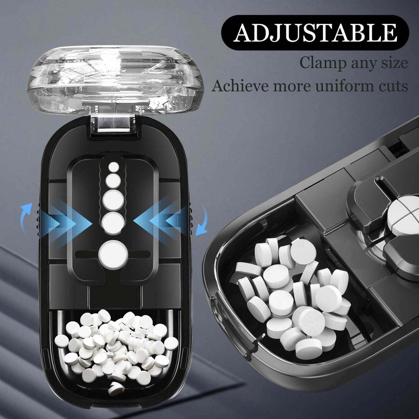 Adjustable Pill Cutter Splitter Quartering Crusher with Storage Box Medicine Tablet Divider Organizer