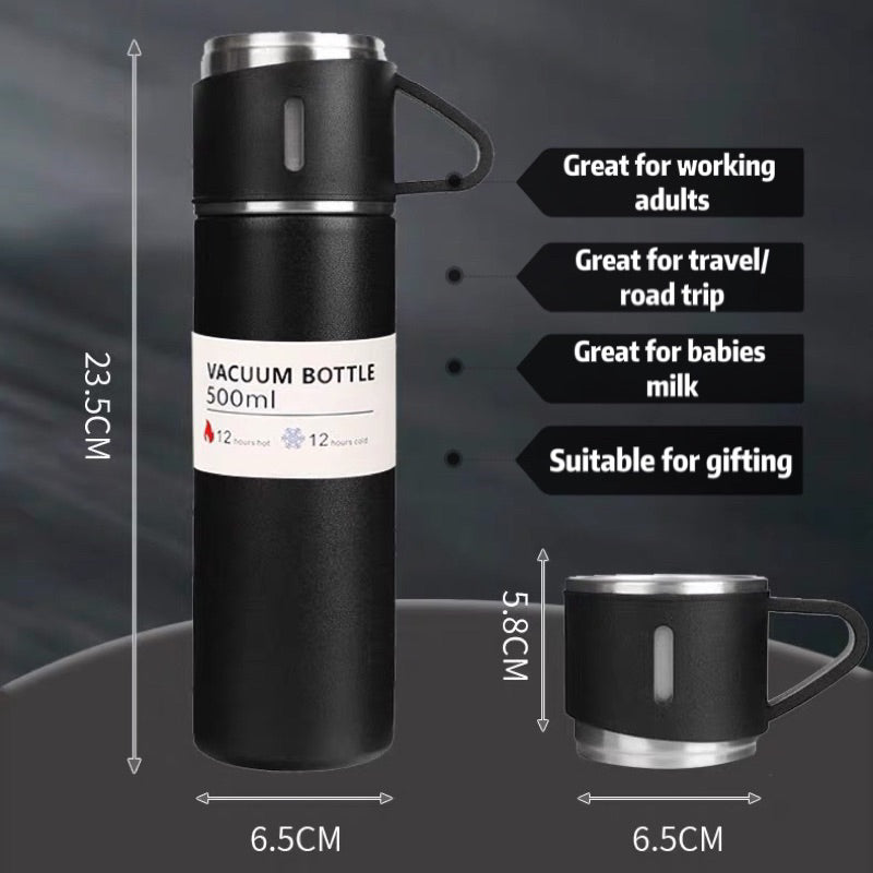 3in1 Thermal Flask Gift Set 500ml SUS304 Vacuum Insulated Water Bottle 3 Cups Christmas Corporate