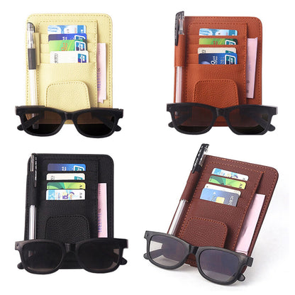 Car Sun Visor Organizer PU Leather Card Glasses Pen Holder Auto Sunvisor Interior Storage Pocket